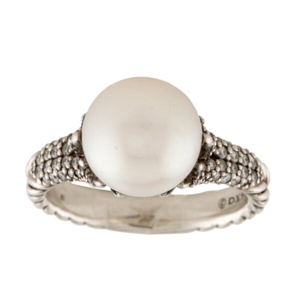 DAVID YURMAN PEARL & DIAMOND STERLING SILVER 925 STARBURST COCKTAIL RING - Picture 3 of 9